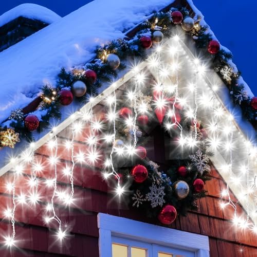 33ft 320 LED Christmas Lights Outdoor, 8 Modes Curtain Fairy Lights Plug in Waterproof Timer Memory Function, alternate view