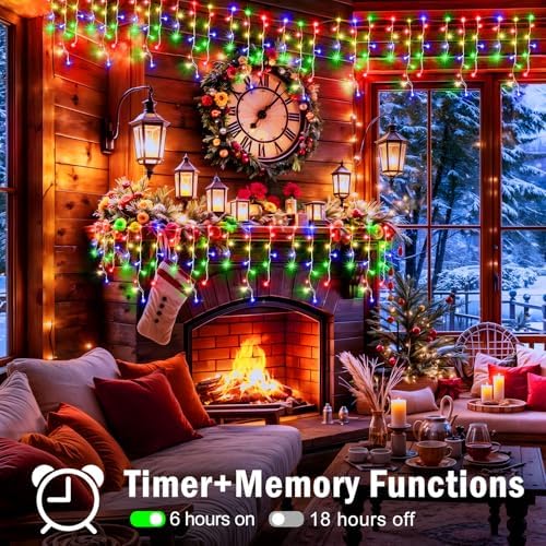33ft 320 LED Christmas Lights Outdoor, 8 Modes Curtain Fairy Lights Plug in Waterproof Timer Memory Function, alternate view