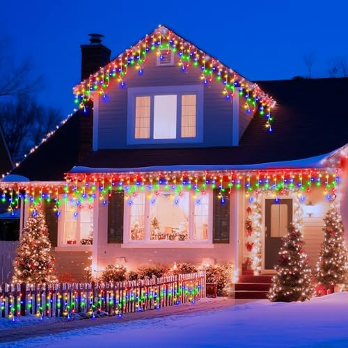 33ft 320 LED Christmas Lights Outdoor, 8 Modes Curtain Fairy Lights Plug in Waterproof Timer Memory Function, alternate view