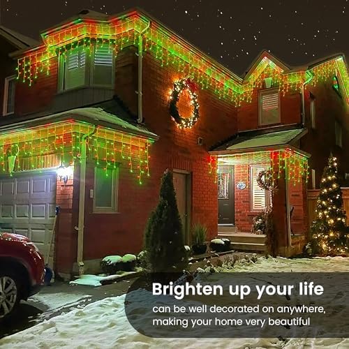 33FT 360 LED Red Green Christmas Icicle Lights, 60 Drops Plug in, alternate view 2