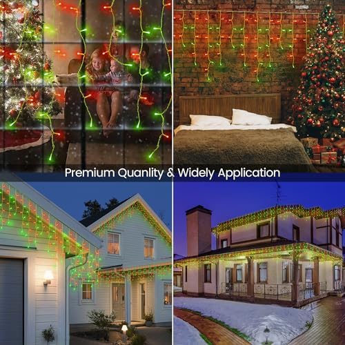 33FT 360 LED Red Green Christmas Icicle Lights, 60 Drops Plug in, alternate view 6