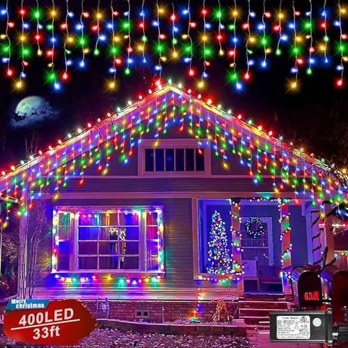 33FT 400 LED Icicle Lights for Outside, Multicolor Christmas Lights Outdoor