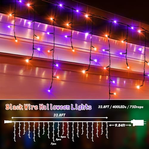 33FT 400 LED Orange Purple Halloween Lights Outdoor for Decorations, alternate view 2