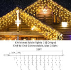 33FT Christmas Icicle Lights Outdoor Connectable Warm White, alternate view 3