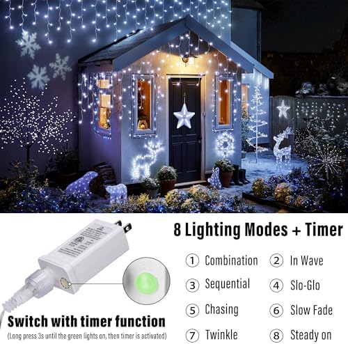 33FT Christmas Icicle Lights Outdoor Connectable White, alternate view 2