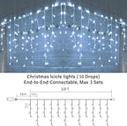 33FT Christmas Icicle Lights Outdoor Connectable White, alternate view 3