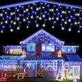 33FT Christmas Icicle Lights Outdoor Connectable White & Blue