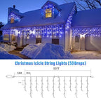 33FT Christmas Icicle Lights Outdoor Connectable White & Blue, alternate view 3