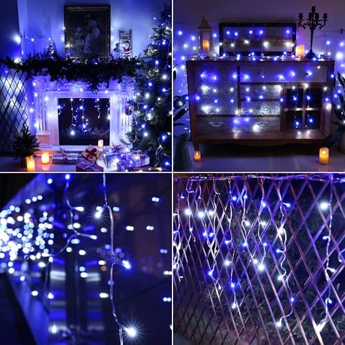 33FT Christmas Icicle Lights Outdoor Connectable White & Blue, alternate view 7