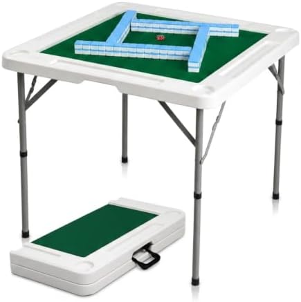 34.6" Folding Mahjong Table, Portable Game Table with Cup Holders