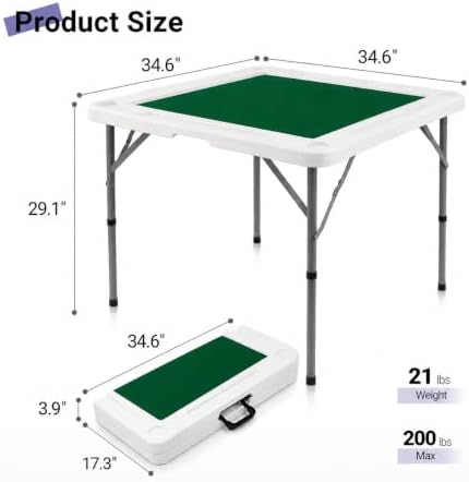34.6" Folding Mahjong Table, Portable Game Table with Cup Holders, alternate view 3