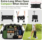 34" Extra Long Collapsible Wagon Cart, 360LBS Capacity, Black in Black, alternate view 3