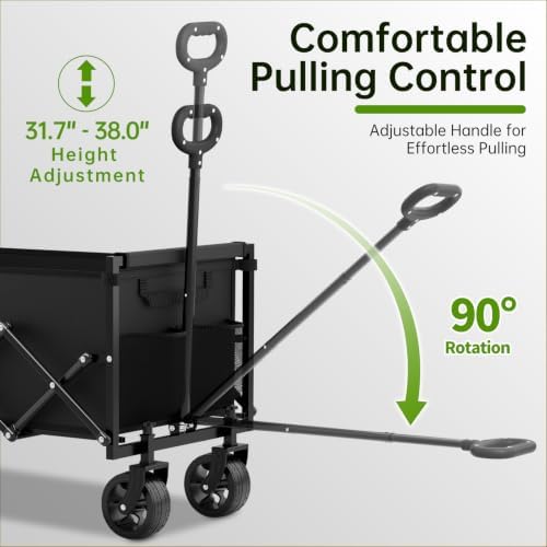 34" Extra Long Collapsible Wagon Cart, 360LBS Capacity, Black in Black, alternate view 6