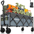 34'' Extra Long Folding Portable Wagon, 120L 360LBS Blue & Grey
