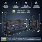 34'' Extra Long Folding Portable Wagon, 120L 360LBS Purple, alternate view 2