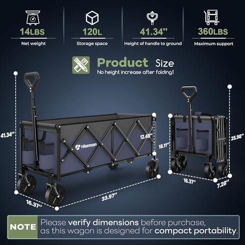 34'' Extra Long Folding Portable Wagon, 120L 360LBS Purple, alternate view 2