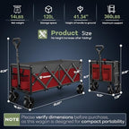 34'' Extra Long Folding Portable Wagon, 120L 360LBS Red & Grey, alternate view 2