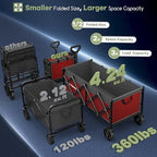 34'' Extra Long Folding Portable Wagon, 120L 360LBS Red & Grey, alternate view 3