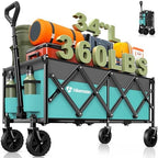 34'' Extra Long Folding Portable Wagon, 120L 360LBS Turquoise