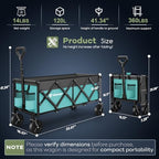34'' Extra Long Folding Portable Wagon, 120L 360LBS Turquoise, alternate view 2
