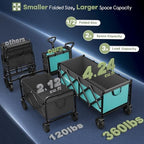 34'' Extra Long Folding Portable Wagon, 120L 360LBS Turquoise, alternate view 3