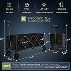 34'' Extra Long Folding Portable Wagon Cart, 120L 360LBS Black, alternate view 2