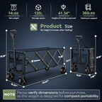 34'' Extra Long Folding Portable Wagon Cart, 120L 360LBS Blue, alternate view 2
