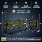 34'' Extra Long Folding Portable Wagon Cart, 120L 360LBS Green, alternate view 2
