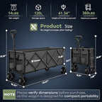 34'' Extra Long Folding Portable Wagon Cart, 120L 360LBS Grey, alternate view 2