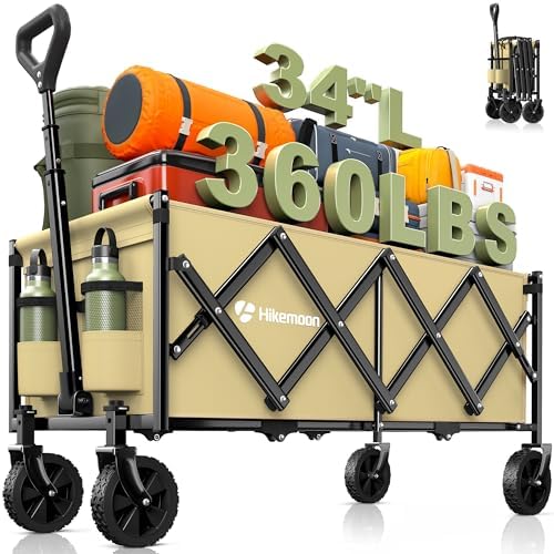 34'' Extra Long Folding Portable Wagon Cart, 120L 360LBS Khaki