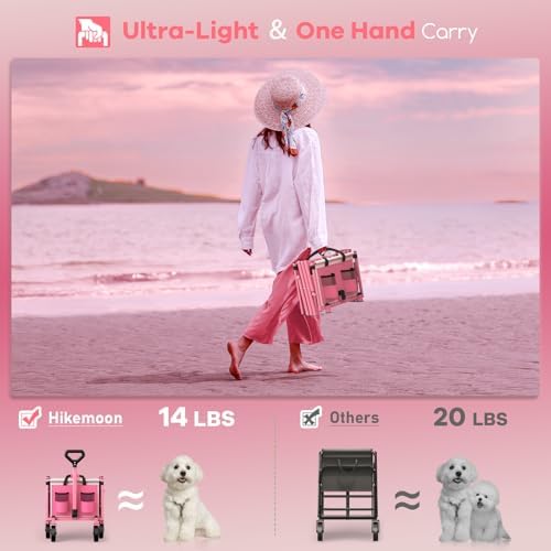 34'' Extra Long Folding Portable Wagon Cart, 120L 360LBS Pink, alternate view 4