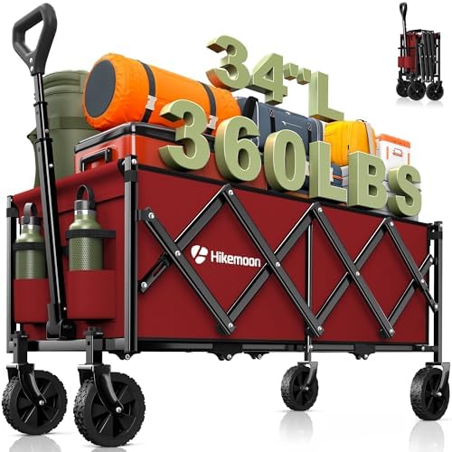 34'' Extra Long Folding Portable Wagon Cart, 120L 360LBS Red