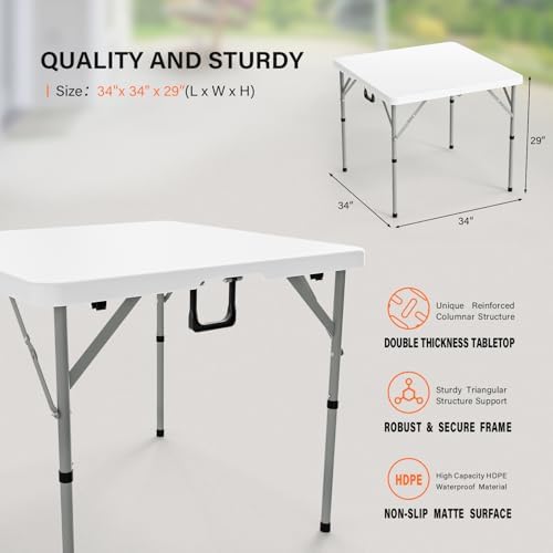 34" Fold in Half Square Table, Bi-Folding Commercial Portable Plastic Dining Table for Kitchen Outdoor Party, alternate view