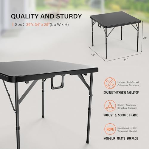 34" Fold in Half Square Table, Bi-Folding Commercial Portable Plastic Dining Table for Kitchen Outdoor Party, alternate view
