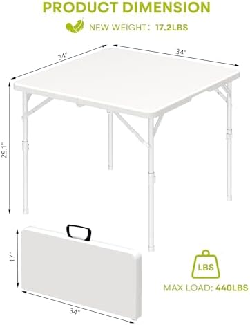 34" Folding Card Table for Party Dining Camping, White, 2PK, 440lbs in White, alternate view 3