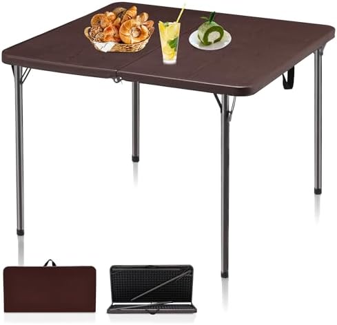 34" Folding Card Table, Portable Square Folding Table with Collapsible Legs & Carrying Handle, Plastic Tables