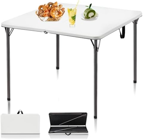 34" Folding Card Table, Portable Square Folding Table with Collapsible Legs & Carrying Handle, Plastic Tables