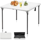 34" Folding Card Table, Portable Square Folding Table with Collapsible Legs & Carrying Handle, Plastic Tables