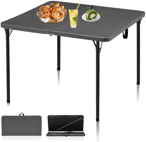 34" Folding Card Table, Portable Square Folding Table with Collapsible Legs & Carrying Handle, Plastic Tables