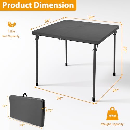 34" Folding Card Table, Portable Square Folding Table with Collapsible Legs & Carrying Handle, Plastic Tables, alternate view