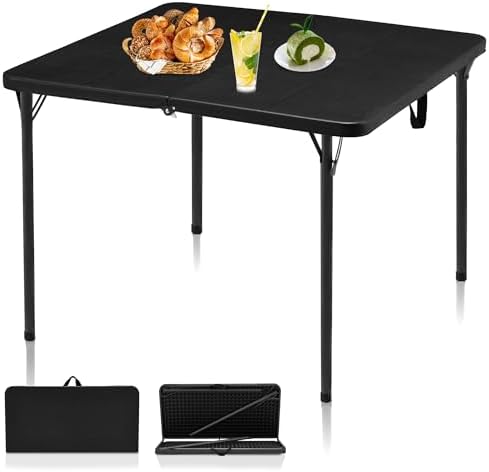 34" Folding Card Table, Portable Square Folding Table with Collapsible Legs & Carrying Handle, Plastic Tables