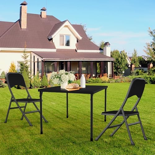 34" Folding Card Table, Portable Square Folding Table with Collapsible Legs & Carrying Handle, Plastic Tables, alternate view