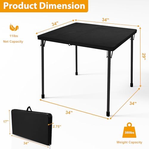 34" Folding Card Table, Portable Square Folding Table with Collapsible Legs & Carrying Handle, Plastic Tables, alternate view