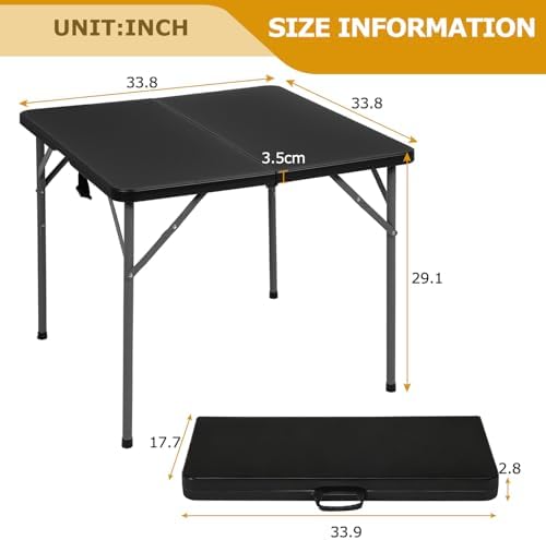 34" Folding Table | Black | Portable Plastic Table, alternate view 3