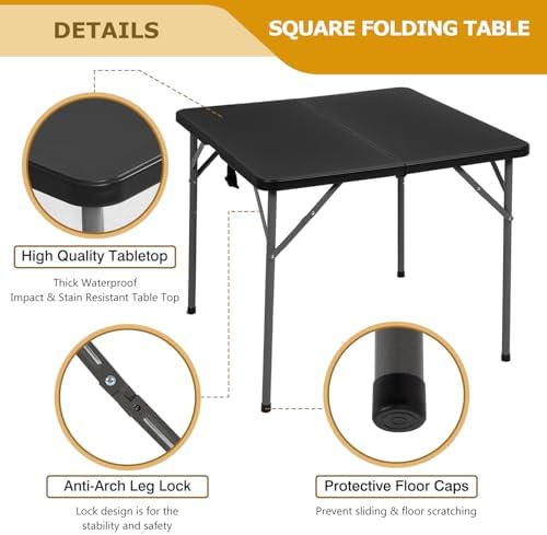 34" Folding Table | Black | Portable Plastic Table, alternate view 4