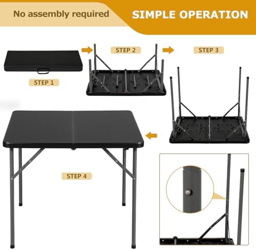 34" Folding Table | Black | Portable Plastic Table, alternate view 5