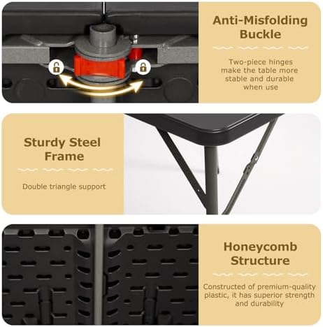 34" Folding Table | Black | Portable Plastic Table, alternate view 6
