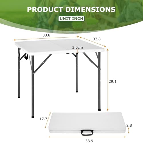 34" Folding Table | White | Portable Plastic Table, alternate view 3