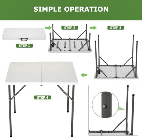 34" Folding Table | White | Portable Plastic Table, alternate view 4