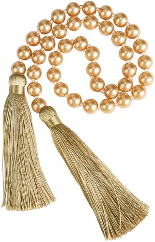 34 Inch Pearl Glass Bead Garland with Tassels-1Pack Gold in Gold
